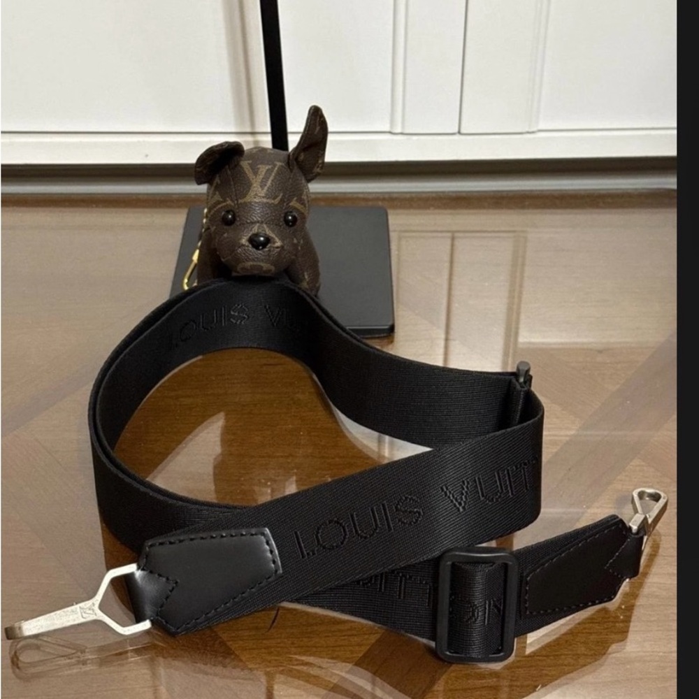 Louis Vuitton Black Embossed Logo Wide Shoulder Strap